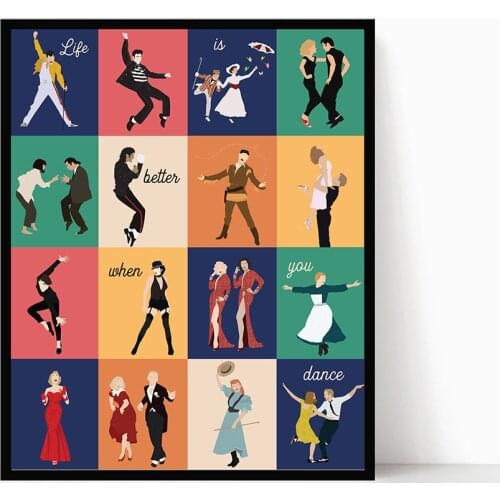 Dance Poster Modern Pulp Fiction Pop Culture Abstract Minimalist Canvas Painting Classic Movie Wall Art Print Picture Home Decor