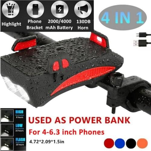 Bike Light Phone Holder 4 In 1 Bicycle Light Flashlight Bike Cycling Including Mobile Power 2000/4000 mAh For Smart Phone Bracke