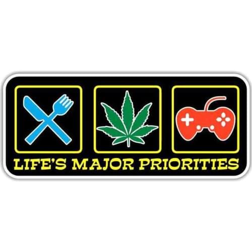 SZWL Cartoon Lifes Major Priorities Weed Fork Games Car Stickers Vinyl Waterproof Sunscreen Decal Auto Accessories,13cm*5cm
