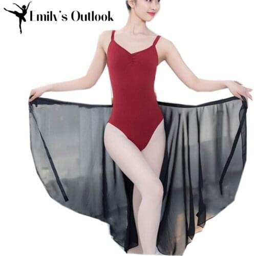 Women Adult Chiffon Ballet Wrap Over Scarf With Tie Waist Leotard Skate Tutu Dance Skirt Long Sheer Black White