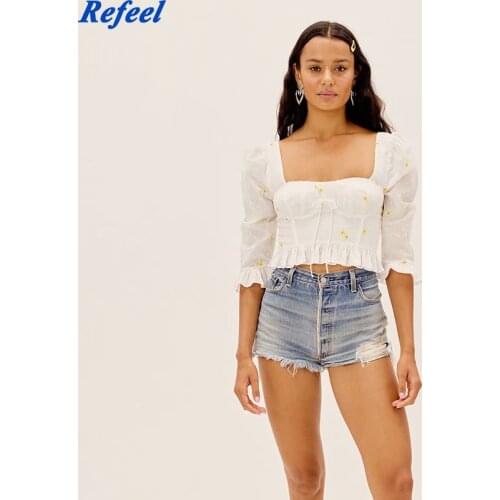 2021 spring and summer white camis new retro daisy embroidery ruffles corset tank top pullover blouse ZA