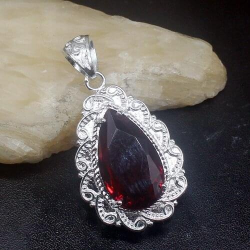 Fashion Jewelry Unique Genuine 925 Silver Teardrop Blood Red Garnet Charm Pendant Necklace Gifts for Women Girls 20213638