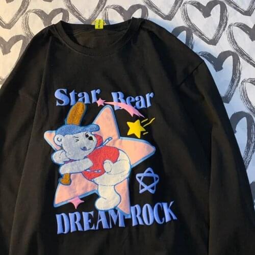 Cute Baseball Bear Letter Printed Sweatshirt Women 2021 Autumn Korean Fashion Oversized Long Sleeve Streetwear Clothes for Teens