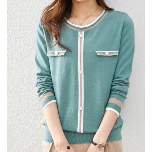 LJSXLS 2021 Autumn Winter Korean Fashion Women Clothing Long Sleeve Knitted Sweater Female Elegant O Neck Button Pullovers Green