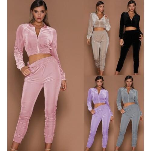 2021 Swan Suede Suit Womens European and American Autumn and Winter Solid Color Sweater Sports Trousers Two-Piece Suit Womens