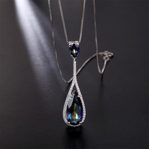 GEMS BALLET Natural Mystic Quartz - Blueish Pendants 925 Sterling Silver Water Drop Gemstone Necklace For Women Fine Jewelry