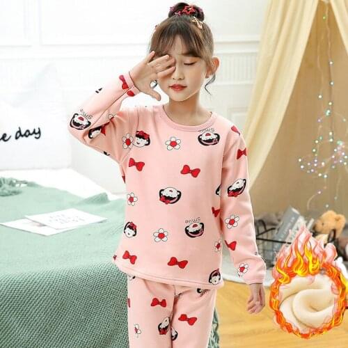 Winter Warm Kids Pyjamas 2pcs Teens Boys Sleepwear 2021 Autumn Girls Cartoon Printed Clothes Top+Pants Childrens Pajamas Sets