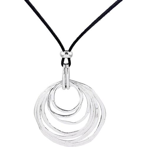 1pcs Large Largenlook Multi-Circle Moveable Charms Pendant Long Faux Suede Leather Rope Chain Necklace Jewelry