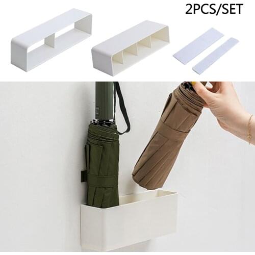 2pcs Japanese Style Umbrella Stand Punch Free Durable Wall Mounted Adjustable Rectangle Detachable Household Rain Gear Storage