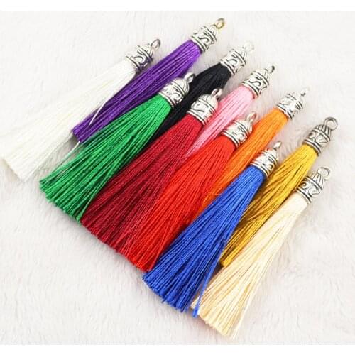 10/20pcs 20 color Mix 6cm Long Silk Tassel Brush Metal Caps Earrings Tassel Charms Pendant DIY Jewelry Making Material Finding