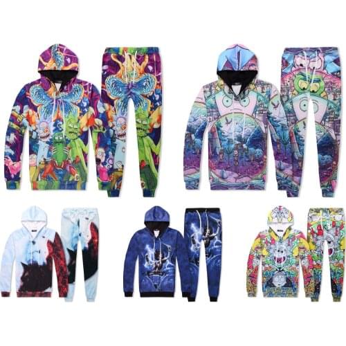 2021 Mens Womens Sports Jogging 3D Piranha Magnifier Fox Wolf Skull Printed Hip-hop Hooded Sweatshirts Sweatpants Tracksuit Sets