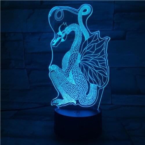 3D Lamp Atmosphere Western Dragon 7 Colors with Remote Halloween Gift Pterosaur for Bedside 3D Led Night Light Lamp for Teenager