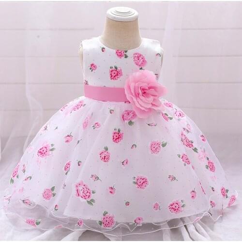 White Summer Baby Dress For Girls Party Wedding Birthday Dresses Print Flower Toddler Christening Gown Children Clothes