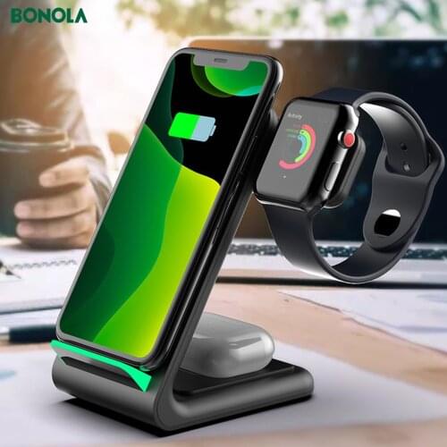 BONOLA 15W 3 In 1 Qi Wireless Charger for iPhone12 Pro Max MagSafe Foldable for iPhone 12Pro/12Mini/11 XiaoMi iWatch Airpods Pro