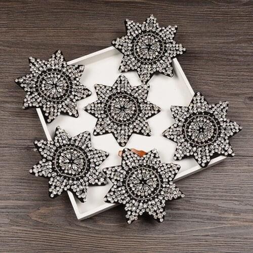 Bigsize snowflake rhinestones bead brooch patches applique crystal fabric sew on patch fashion clothing bags decoration patch