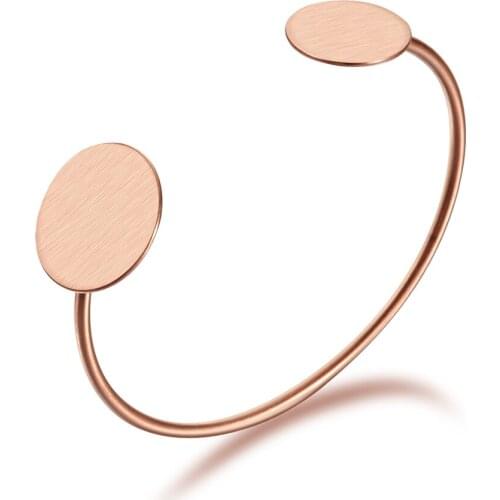 New Hot Rose Gold Color Ellipse Design Adjustable Cuff Opening Pure Titanium Bracelet For Women Girls Fashion Jewelry Gift