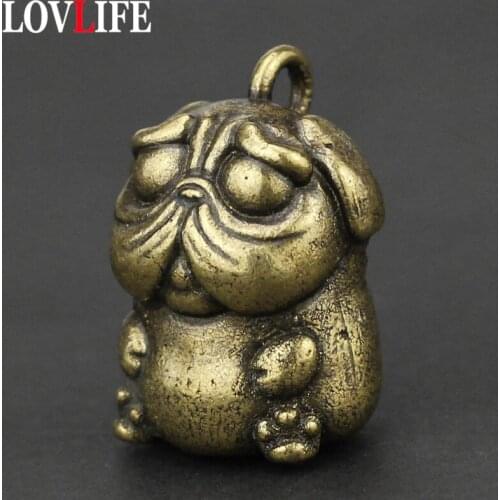 Brass Cute Shar Pei Dog Figure Key Chain Pendant Jewelry Vintage Puppy Doll Backpack Hanging Trinket Couple Car Keychain Keyring