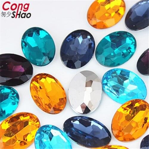 Cong Shao 50pcs 18*25mm Colorful Acrylic Oval Rhinestone trim Sharp bottom stones and crystals DIY Jewellery Accessories CS144