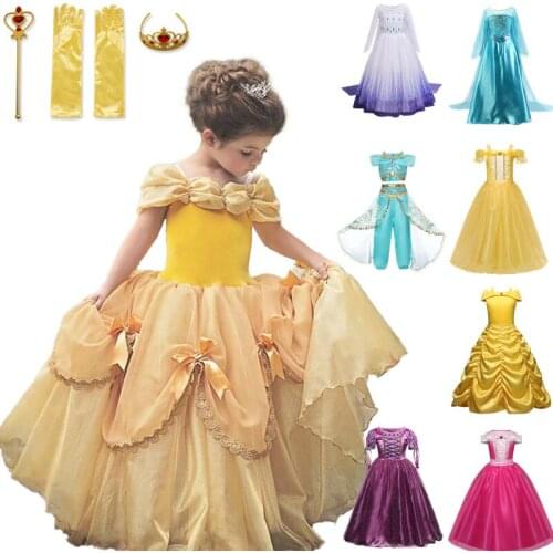Elegant Kids Children Clothing Princess Dreses Halloween Costume For Girls Girl Birthday Belle Dress Send Crown New Year 5-10y