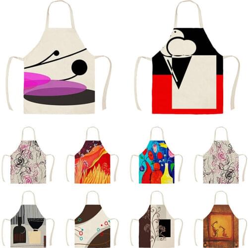 Colorful Geometric Kitchen Apron for Women Cotton Linen Bib Household Cleaning Pinafore Cooking Apron WQTX17