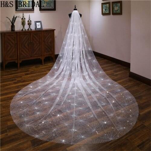 H&S BRIDAL 3.5 Meters Cathedral Wedding Veils Long Lace Edge Bridal Veil with Comb Wedding Accessories Bride Veu 2019