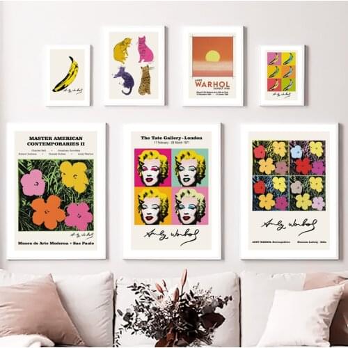 Andy Warhol Sunset Cat Cattle Banana Wall Pop Art Canvas Painting Nordic Posters And Prints Wall Pictures For Living Room Decor