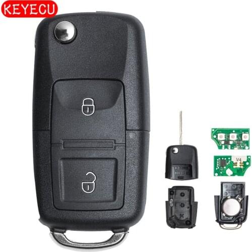 Keyecu Flip Remote Key 2 Button 434MHz ID48 Chip for Jetta Passat Golf Beetle Bora 2002-2005 1J0 959 753 AG