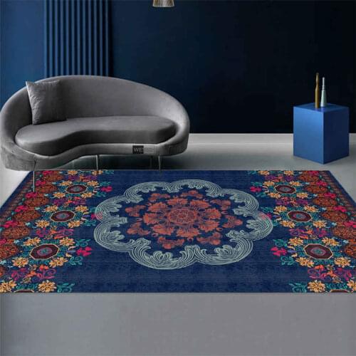 Ethnic Pattern Navy Boho Carpet Retro Flower Area Rug Living Room House Floor Mat Sofa Carpet Large Carpet For Bedroom Washable