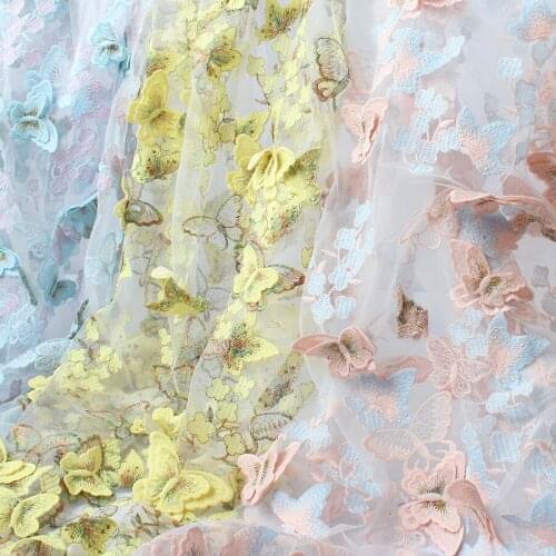 3D Butterfly Embroidered Flower Lace Fabric Wedding Clothing Dress Hemline Fabric (sold by the half meter)