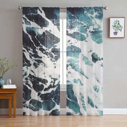 Summer Blue Ocean Waves Sheer Curtains for Living Room Bedroom Kitchen Chiffon Tulle Curtains Home Hotel Coffee Decor