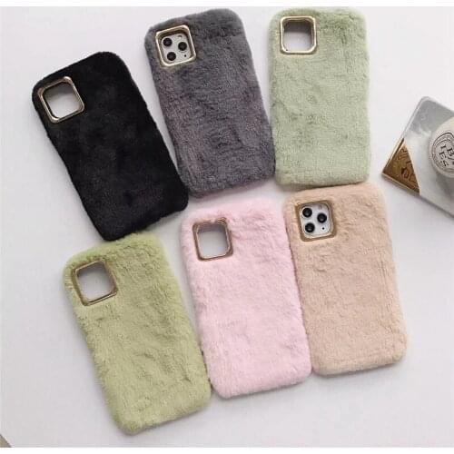 Fur Case For iPhone 11 Pro Max XR XS X 8 6 Hair Chromed Metallic Fluffy Girl Soft TPU Cartoon Cover Cute Phone Skin 50pcs