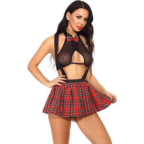 Mini Plaid Skirt Role Play School Girl Costume Sexy Lingerie Set