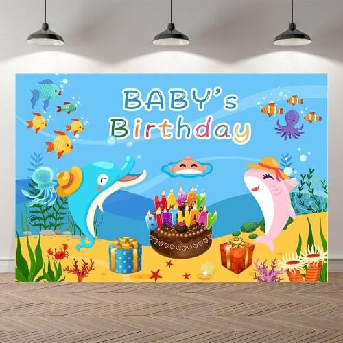Neoback Underwater Sea Shark Photo Baby Mermaid Birthday Banner Photography Background Photographic Backdrop For Studio Shoot