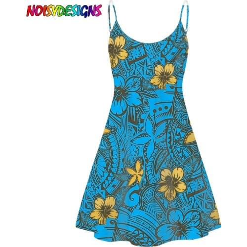 NOISYDESIGNS Streetwear Fashion Sexy V-Neck Dress For Women Hawaiian Samoan Polynesian Tribal Coral Hibiscus Print Female Dress