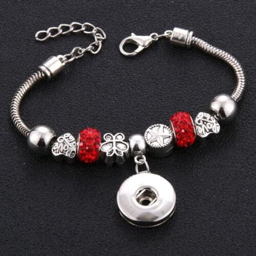 2019 New Butterfly Snap Button Bracelet Lobster Buckle Snake Chain Bangles Beaded Snap Bracelet Fit 18MM Snap Jewelry