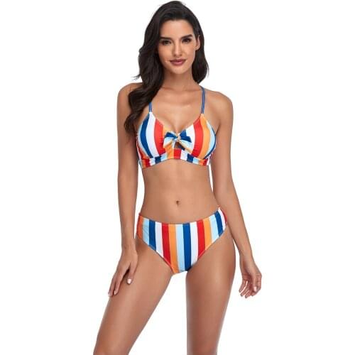 2021 New Brazilian Bikini Sexy Striped Print Split Bikini Female Fashion Backless Summer Swimsuit Women 2 Pieces