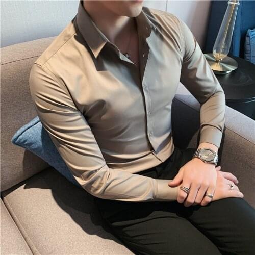 2021 New product Mens stylish casual pure cotton business shirts/Male slim fit lapel Dress long sleeve shirts/Leisure Tops