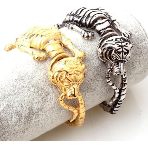 New Arrive 71g Male Jewelry 316L Stainless Steel Cute Tiger Chain Mens Bracelets Bangles 21cm,Perfect Technology