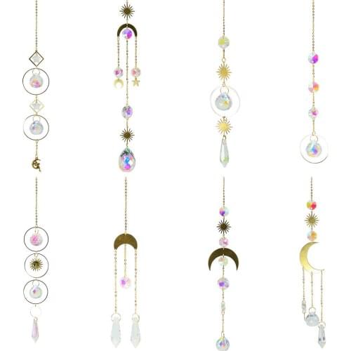 New Crystal Wind Chimes Star Moon Pendant Handmade Sun Catcher Pendant Craftsmanship Home Patio Porch Decor Wind Chime Pendant