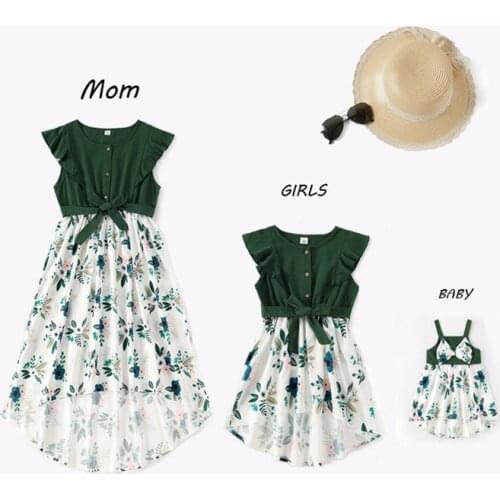 Parent-child Dress Long Skirt Printed Mother + Daughter + Baby Home Family Wear Mommy And Me Clothes Robe Assortie Maman Fille