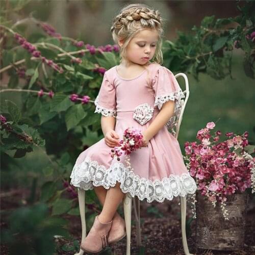 Baby Girls Dresses Princess Lacework Flare Sleeve Flower Elegant Lace Dress Pure Cotton Kids Clothes For Birthday Gift