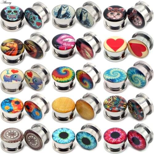 Alisouy 2pcs New Tai Chi Heart Horse Bird Cat Stainless Steel Ear Gauges Stretchers Expandar Plugs Tunnels Body Piercing Jewelry