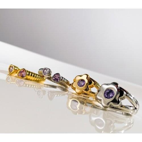 Adjustable 18k Real Gold Plated Purple Stone Flower Opening Rings for Women Design Finger Rings Female Texture bague femme