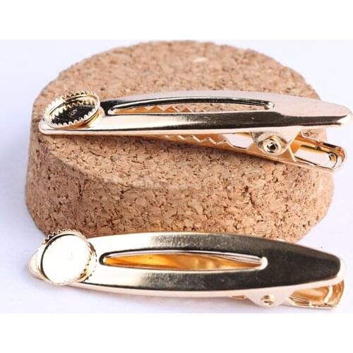 Reidgaller 10pcs fitting 8mm round cabochon alligator hair clip base settings diy hairpin hairclip backing trays