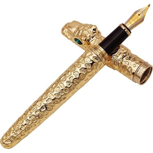 Luxury Jinhao Full Metal Golden Fountain Pen Calligraphy Bent Nib Panther Exquisite Advanced Writing Gift Pen Business Office