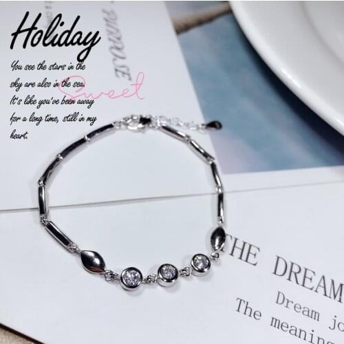 S925 Sterling Silver 925 Original Bamboo Festival Chain with Shuttle Link Bracelets Fine Romantic Cross Simple Ball Fine Jewelry