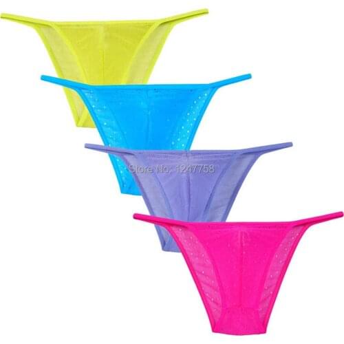 Sexy Mens Sheer Jacquard Lace Bikini Thong Underwear Mesh Belt Open Side T-Back