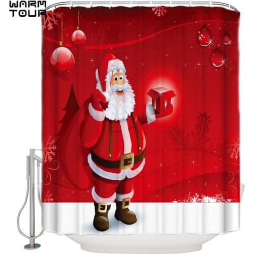 WARMTOUR Shower Curtain Santa Claus Elk Decor Extra Long Fabric Bath Shower Curtains Bathroom Decor with Hooks