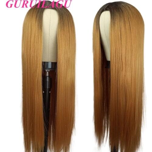 GURUILAGU Synthetic Wigs for Black Women High Temperature Fiber Straight Long Colored Wigs 6 Colors Ombre Synthetic Hair