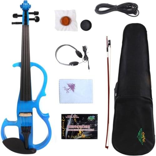 Yinfente blue Electric Silent violin 4/4 Sweet Sound Free Case+Bow+Cable #EV8